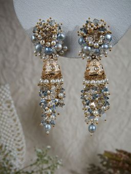 House of D'oro - Gold Plated Greyish Blue Long Jhumka Earrings