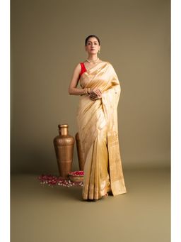 Zal from Benaras - Golden Pure Katan Organza Silk Banarasi Handloom Saree without Blouse Piece