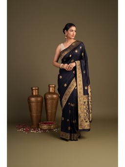 Zal from Benaras - Black Pure Silk Banarasi Handloom Saree without Blouse Piece