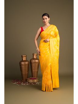 Zal from Benaras - Bright Yellow Pure Silk Banarasi Handloom Saree without Blouse Piece