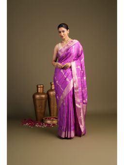 Zal from Benaras - Lavender Pure Silk Banarasi Handloom Saree without Blouse Piece