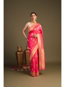 Zal from Benaras - Coral Pure Silk Banarasi Handloom Saree without Blouse Piece