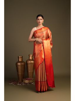 Zal from Benaras - Red Zari Brocade Banarasi Handloom Saree without Blouse Piece