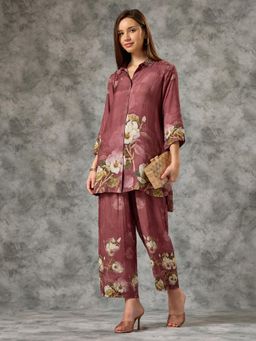 Silver Lime - Women Brown Modal Collar Neck Top with Pant Co-Ord Set