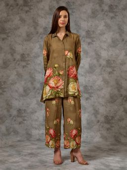 Silver Lime - Women Green Modal Collar Neck Top with Pant Co-Ord Set