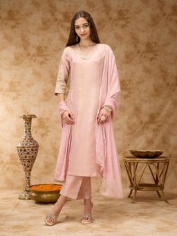 Silver Lime - Women Pink Viscose V-Neck Kurta with Pant and Dupatta