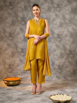 Silver Lime - Women Yellow Viscose Round Neck Kurta with Pant and Dupatta