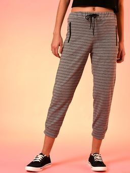 PINACOLADA - Women Grey Stripes Cotton Active Joggers