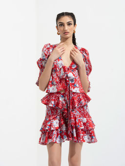 MANDIRA WIRK - Ajisia Front Tie Up Top With Smocking Cuff Detail Paired With Skirt (Set of 2)