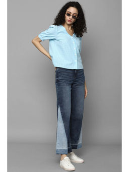 Allen Solly - Women Blue Check Short Sleeves Shirt