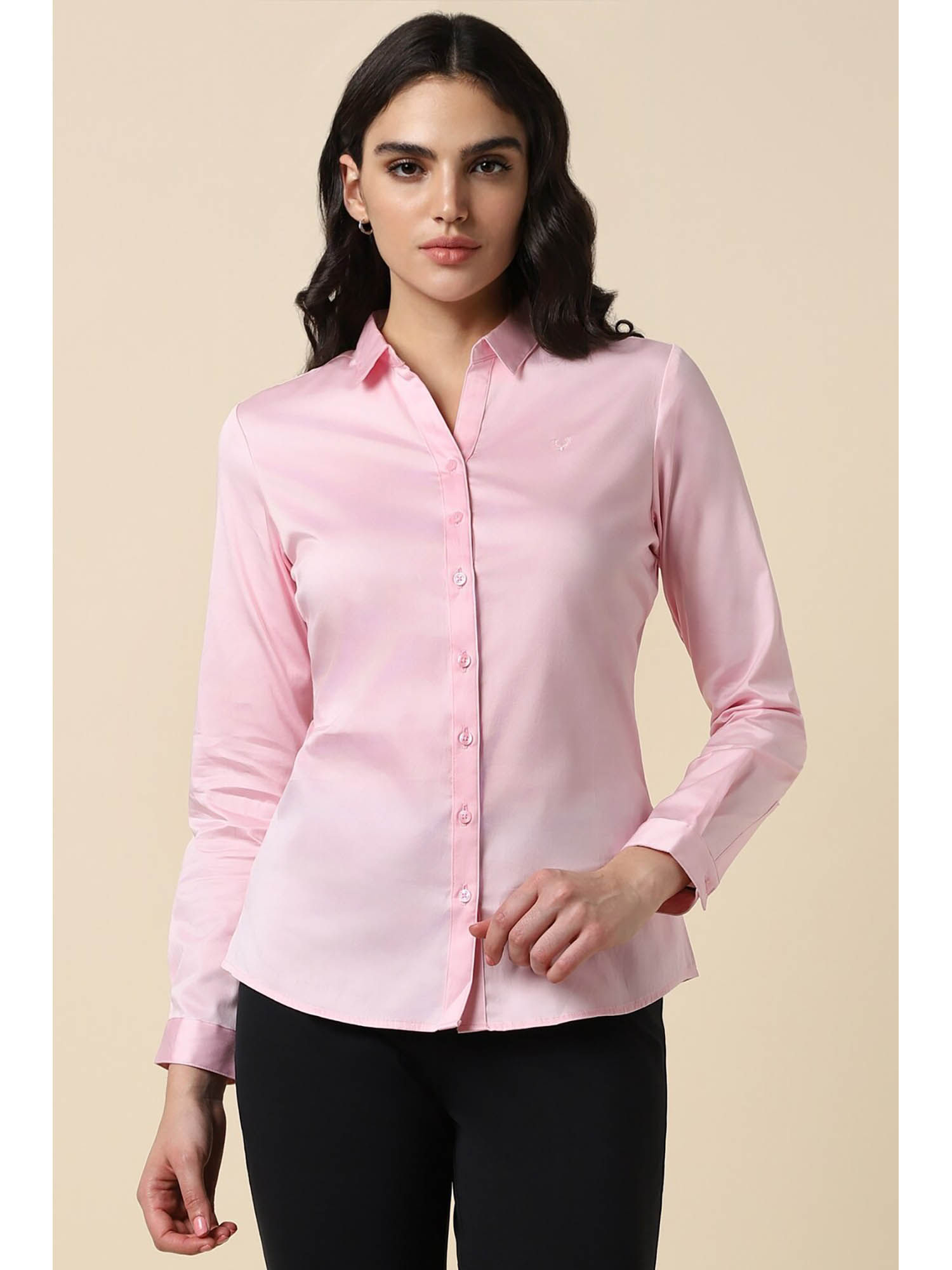 allen solly Women Pink Solid Long Sleeves Shirt-picture-27