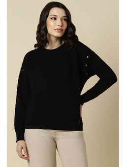 Allen Solly - Women Black Solid Round Neck Casual Sweater