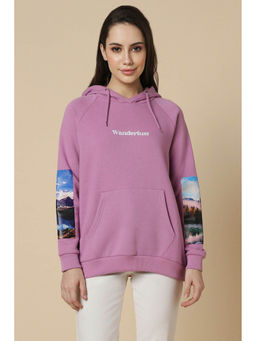 Allen Solly - Women Lilac Print Hooded Neck Sweatshirt