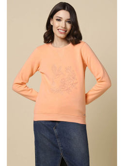 Allen Solly - Women Orange Embroidered Round Neck Sweatshirt