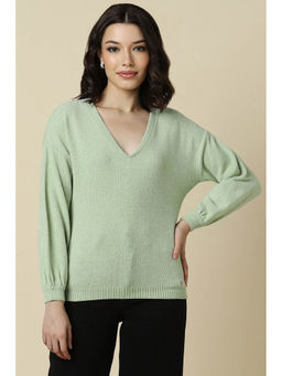 Allen Solly - Women Green Solid V Neck Casual Sweater