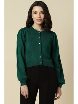 Allen Solly - Women Green Solid Round Neck Casual Sweater