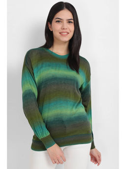 Allen Solly - Women Green Woven Round Neck Casual Sweater