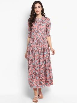 Meeranshi - Peach-coloured Floral Printed Maxi Dress