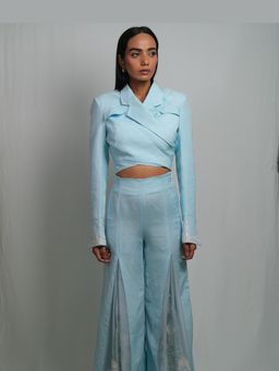 Orthodox - Blue Serai Cross Crop Blazer and Pant