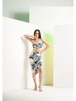 MANDIRA WIRK - Women Mystic Green Bikini Top with Rushed Skirt