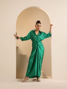 SAKSHI G CHAWLA - Green Zehra Full Sleeves Shirt and Dhoti Skirt
