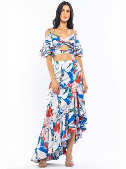 MANDIRA WIRK - Women Multi Colour Satin Printed Flared Top with Skirt