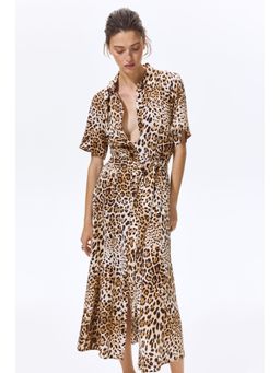 H&M - Women Beige Tie-Belt Shirt Dress