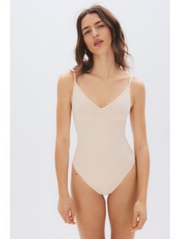 H&M - Women Beige Firm Shape Sculpting Thong Bodysuit