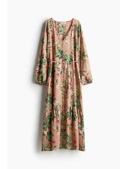 H&M - Women Pink Tie-Belt Crape Dress