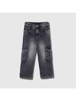 Purple United Kids - Boys Dark Grey Cargo Jeans Stretch Casual Denim