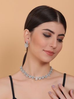 STILEADDA - Elegant Mint Green American Diamond Sleek Necklace Set