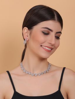 STILEADDA - Elegant Pink American Diamond Sleek Necklace Set