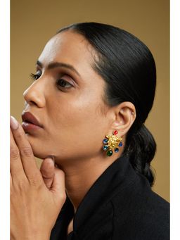 AMOSSH - Multi-Color Stone Lion Stud Earrings