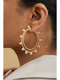 AMOSSH - Marina 18K Gold Plated White Pearl Hoop Earrings