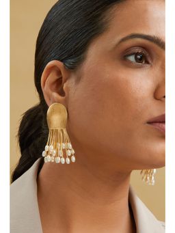 AMOSSH - Peace 18K Gold Plated White Pearl Drop Earrings
