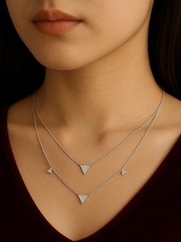 925 SILLER - 925 Pure Silver Stone Studded Layered Necklace