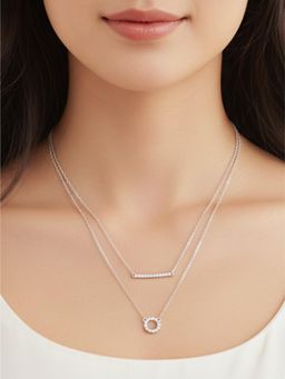 925 SILLER - 925 Pure Silver Stylish Stone Studded Layered Necklace