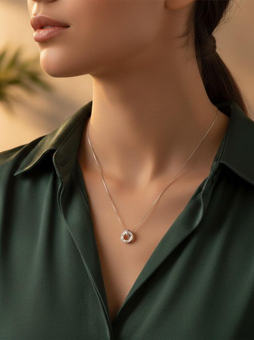925 SILLER 925 Pure Silver Round Design Necklace