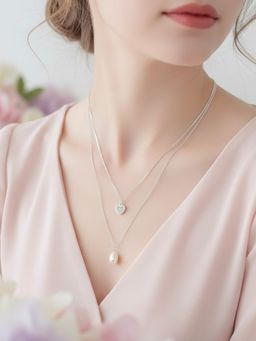 925 SILLER - 925 Pure Silver Heart and Pearl Necklace