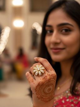 Accessher - Gold-Plated American Diamond Starburst Adjustable Ring