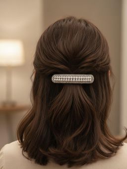 Accessher - Silver-Tone Pearl French Hair Barrette Hair Clip