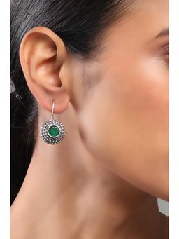 Rangriti - Women Green Stone Brass Drop Earrings