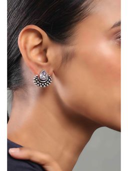 Rangriti - Women White Stone Brass Stud Earrings