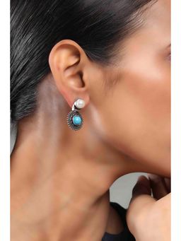 Rangriti - Women Turquoise and Pearl Brass Drop Earrings