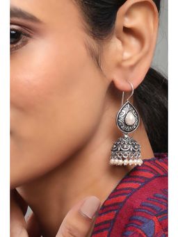 Rangriti - Women White Pearl Brass Jhumka Earrings