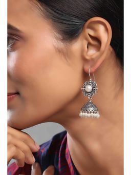 Rangriti - Women White Pearl Brass Jhumka Earrings