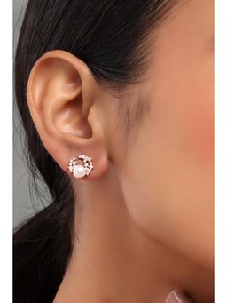 Rangriti - Women White Pearl Brass Stud Earrings