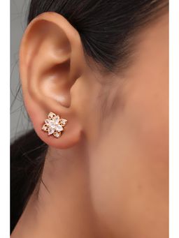 Rangriti - Women White Brass Floral Stud Earrings