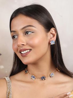 STILEADDA - Antique Blue Lotus Floral Motif Necklace Set
