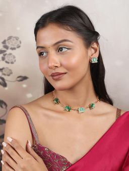 STILEADDA - Antique Green Lotus Floral Motif Necklace Set